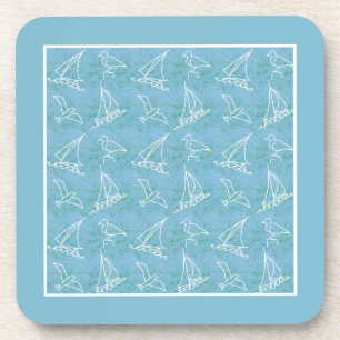 Sailboats and Seagulls Set of Cork-backed Coasters