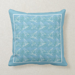 Sailboats and Seagulls Throw Pillow or Cushion