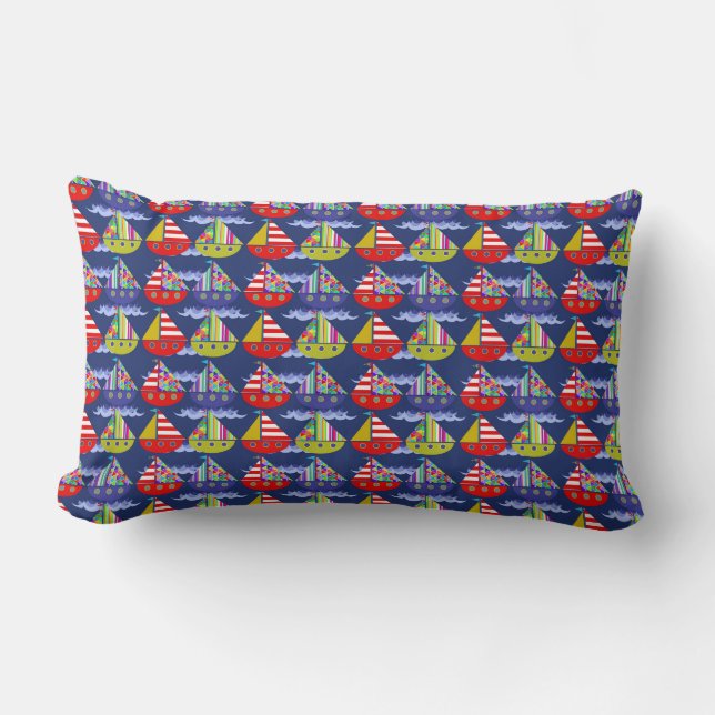 Sailboats and Waves, Coastal, Nautical Pillow (Front)