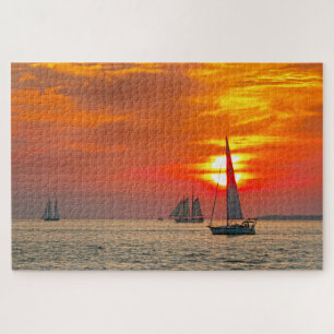 Sailboats at Key West, Florida, Sunset Jigsaw Puzzle