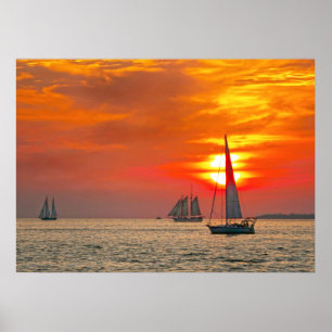 Sailboats at Key West Sunset Poster