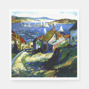 Sailboats by the Harbor, fine art painting Napkin