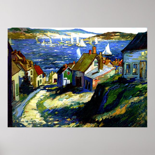 Sailboats by the Harbor, fine art painting Poster (Front)