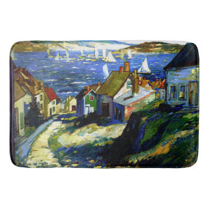 Sailboats by the Harbour, fine art painting Bath Mat