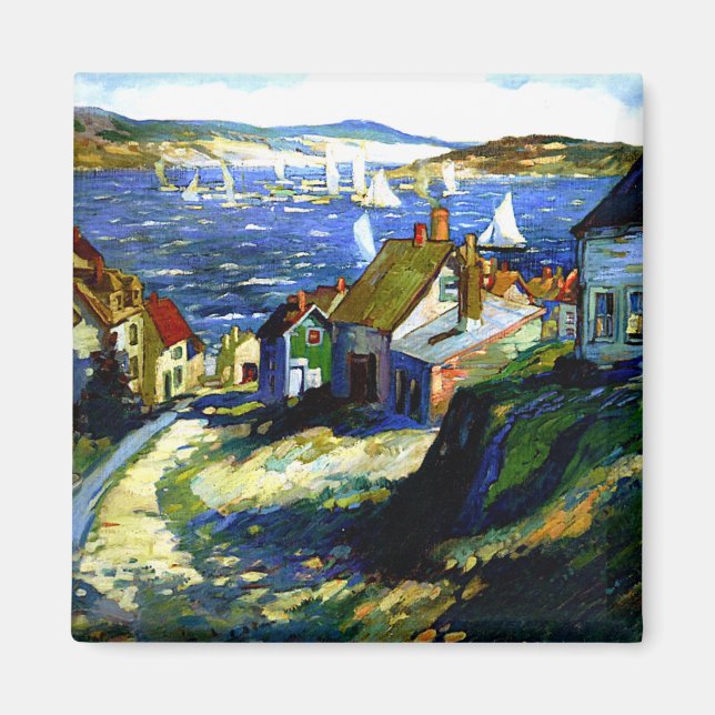 Sailboats by the Harbour, fine art painting, Magnet (Front)