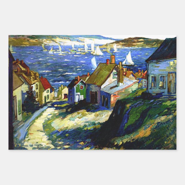 Sailboats by the Harbour, fine art painting Wrapping Paper Sheet (Front)