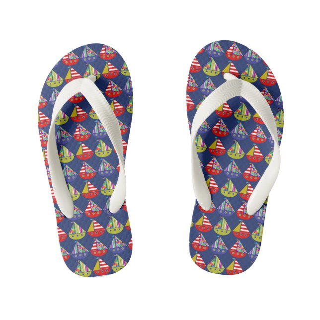 Sailboats, Cute Nautical Kids Flip Flops (Footbed)
