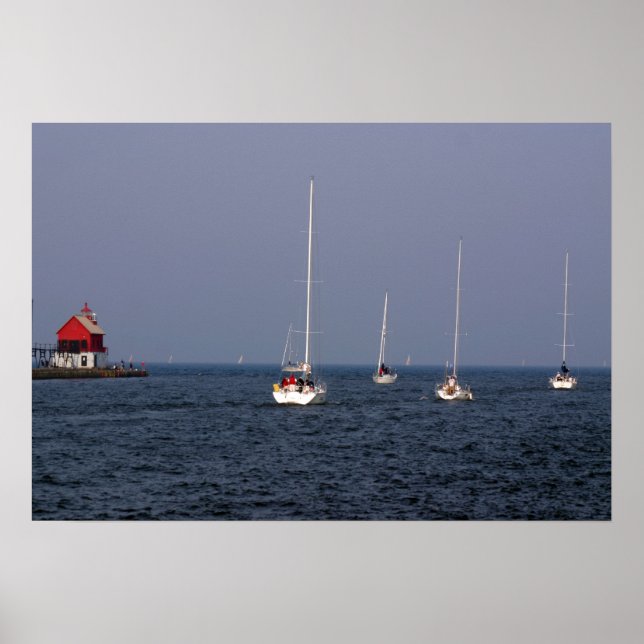 Sailboats down The Grand Haven Channel Poster (Front)