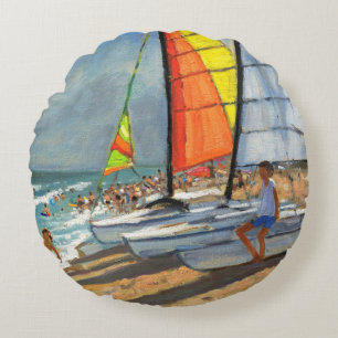 Sailboats Garrucha Spain Round Cushion
