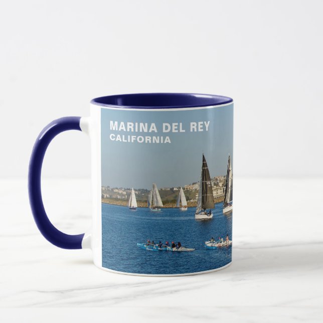 Sailboats In Channel - Marina Del Rey, CA Mug (Left)