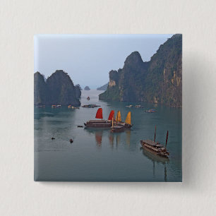Sailboats in Ha Long Bay - Vietnam, Asia 15 Cm Square Badge