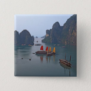 Sailboats in Ha Long Bay - Vietnam, Asia 15 Cm Square Badge