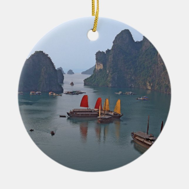 Sailboats in Ha Long Bay - Vietnam, Asia Ceramic Tree Decoration (Front)