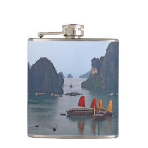 Sailboats in Ha Long Bay - Vietnam, Asia Hip Flask