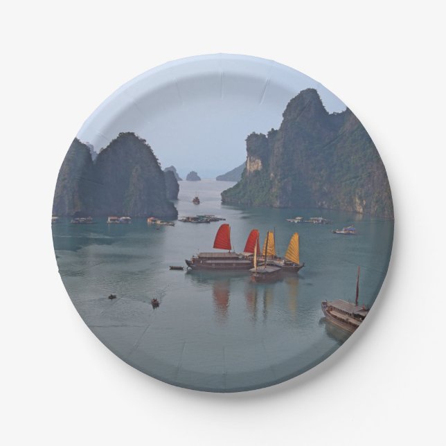 Sailboats in Ha Long Bay - Vietnam, Asia Paper Plate (Front)