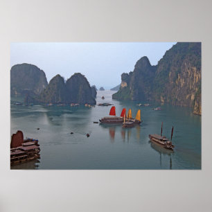 Sailboats in Ha Long Bay - Vietnam, Asia Poster