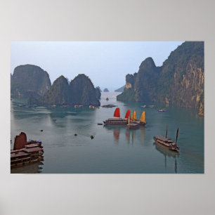 Sailboats in Ha Long Bay - Vietnam, Asia Poster