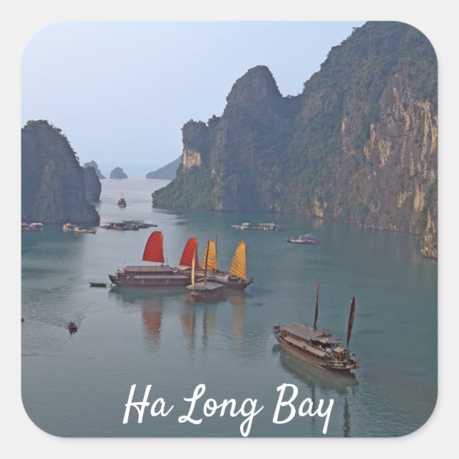 Sailboats in Ha Long Bay - Vietnam, Asia Square Sticker (Front)