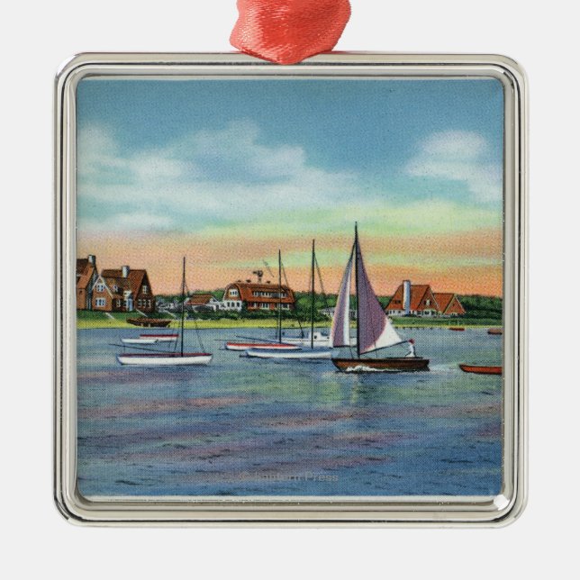 Sailboats in Lewis Bay, Englewood Beach View Metal Tree Decoration (Front)