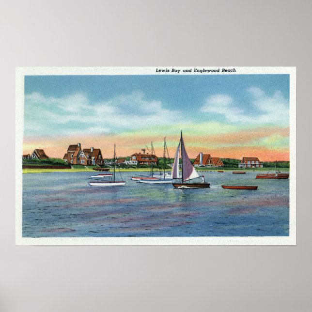 Sailboats in Lewis Bay, Englewood Beach View Poster (Front)