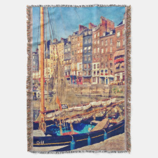 Sailboats in Normandy Harbour Throw Blanket