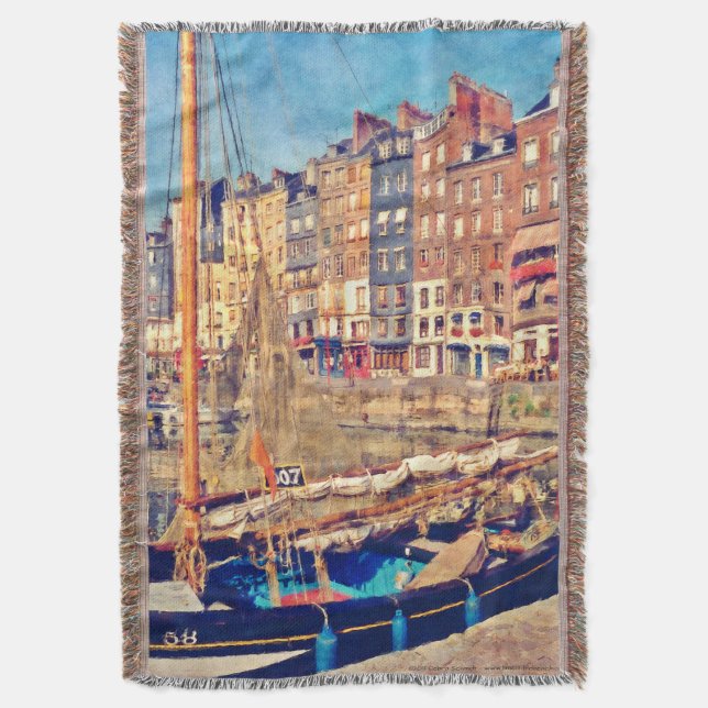Sailboats in Normandy Harbour Throw Blanket (Front Vertical)