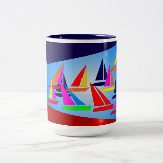Sailboats in Room Two-Tone Coffee Mug