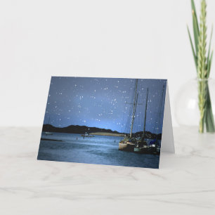 Sailboats in Snow Silent Night Christmas Greeting Holiday Card