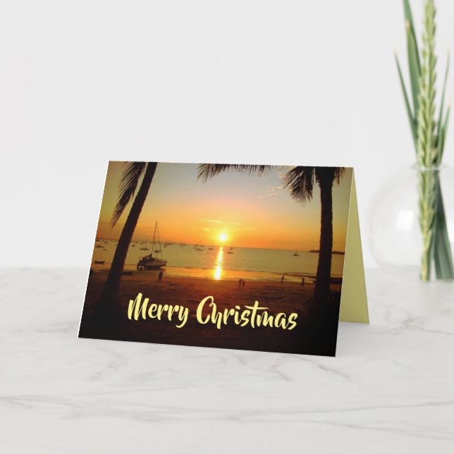 Sailboats in Sunset Christmas Holiday Card (Front)