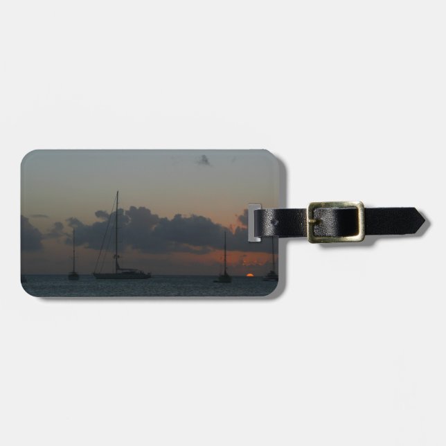 Sailboats in Sunset Tropical Seascape Luggage Tag (Front Horizontal)