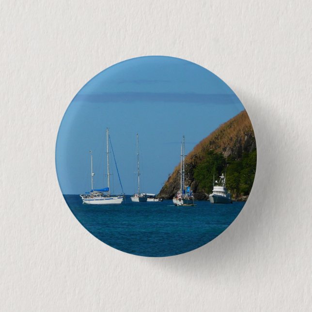 Sailboats in the Bay White and Blue Nautical 3 Cm Round Badge (Front)
