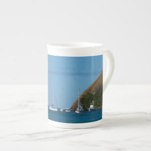Sailboats in the Bay White and Blue Nautical Bone China Mug