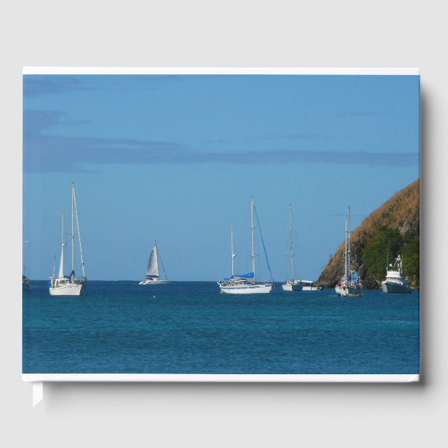 Sailboats in the Bay White and Blue Nautical Guest Book (Front)