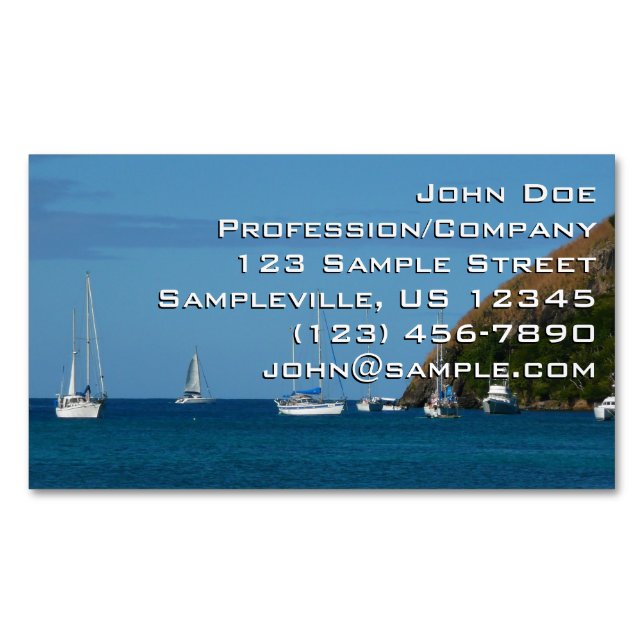 Sailboats in the Bay White and Blue Nautical Magnetic Business Card (Front)
