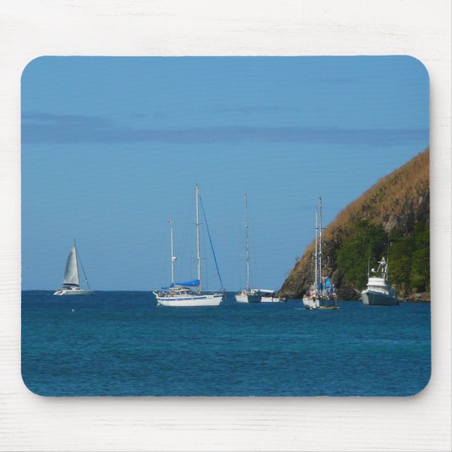 Sailboats in the Bay White and Blue Nautical Mouse Mat (Front)