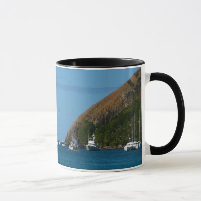 Sailboats in the Bay White and Blue Nautical Mug (Right)