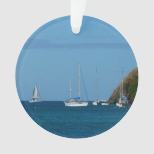 Sailboats in the Bay White and Blue Nautical Ornament