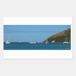 Sailboats in the Bay White and Blue Nautical Rectangular Sticker