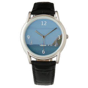 Sailboats in the Bay White and Blue Nautical Watch