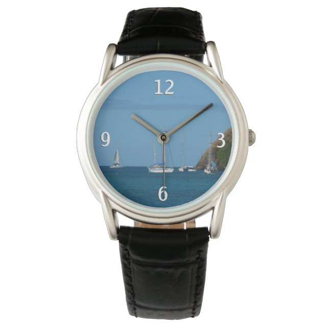 Sailboats in the Bay White and Blue Nautical Watch (Front)
