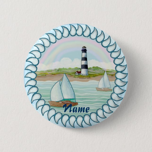 Sailboats Lighthouse  6 Cm Round Badge (Front)