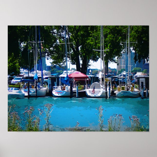 Sailboats Moored by Blue Waters Poster (Front)