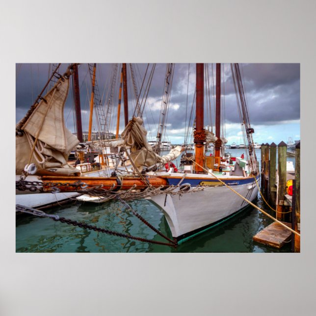 Sailboats Morred At Key West Poster (Front)
