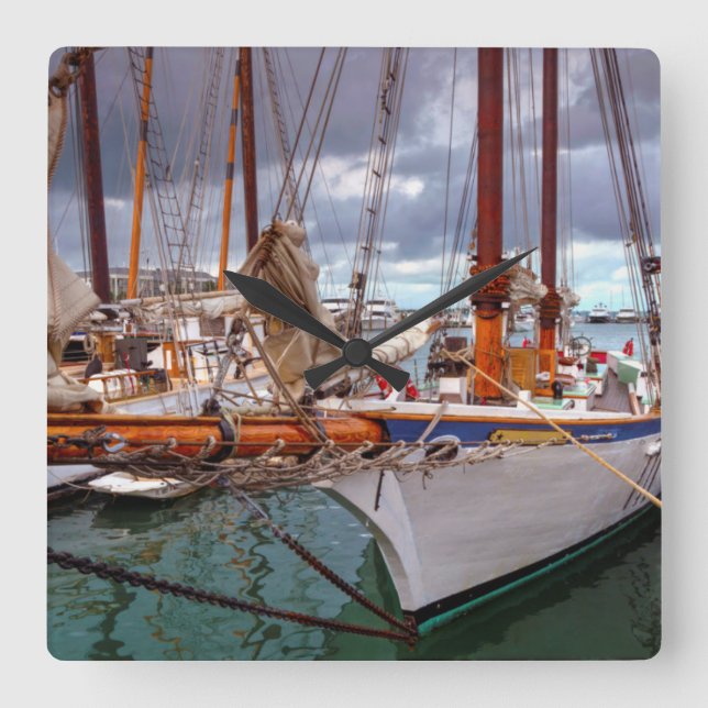 Sailboats Morred At Key West Square Wall Clock (Front)