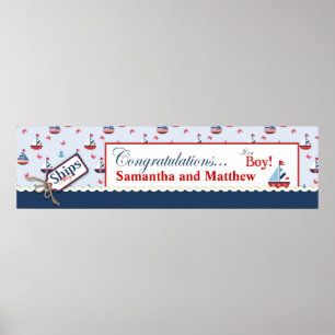 Sailboats Nautical Baby Shower Banner Poster