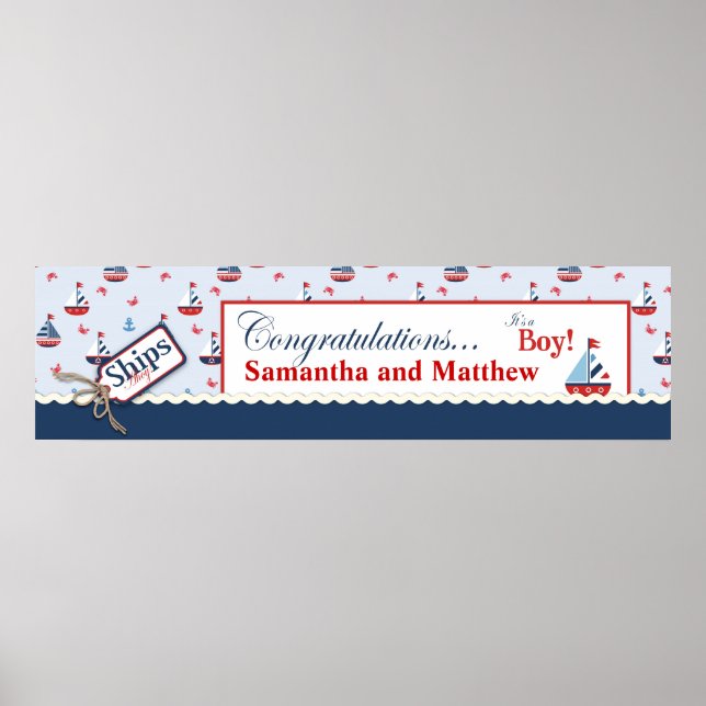 Sailboats Nautical Baby Shower Banner Poster (Front)