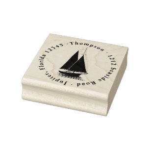 Sailboats Nautical Family Name With Address  Rubber Stamp