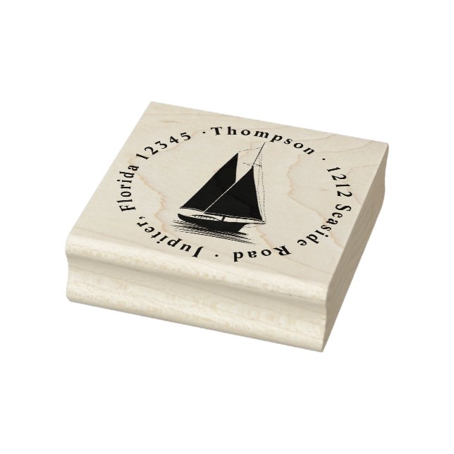 Sailboats Nautical Family Name With Address  Rubber Stamp (Stamp)