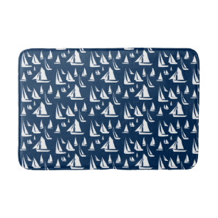 Sailboats Nautical Navy Blue Bath Mat