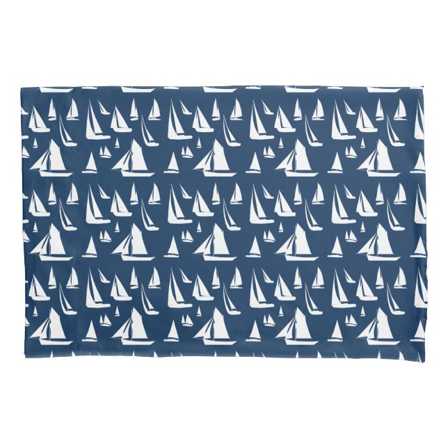 Sailboats Nautical Navy Blue Pillowcase (Front)